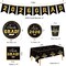Graduation Decorations 2026 Disposable Black Graduation Tableware Kit for 25 Guests Plates Napkins Cups Tablecloth Hanging Graduation Party Decorations 2026